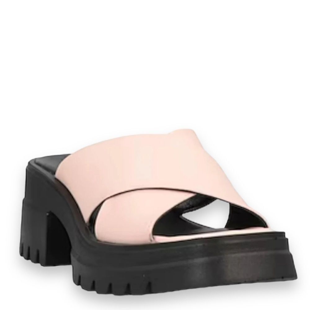 Pink Leather Crisscross Straps Slip On Heel Sandals NEW